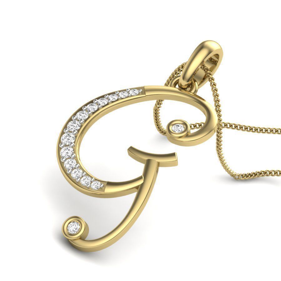 Alphabet - G diamond pendant gold 3D print model_1