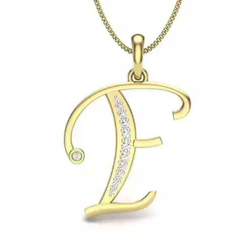 Alphabet - F gold curved pendant with diamonds