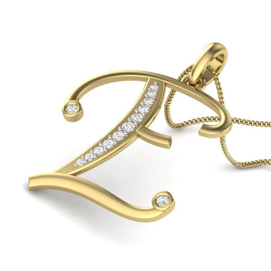 Alphabet - E initial pendant gold with diamonds 3D print model_1