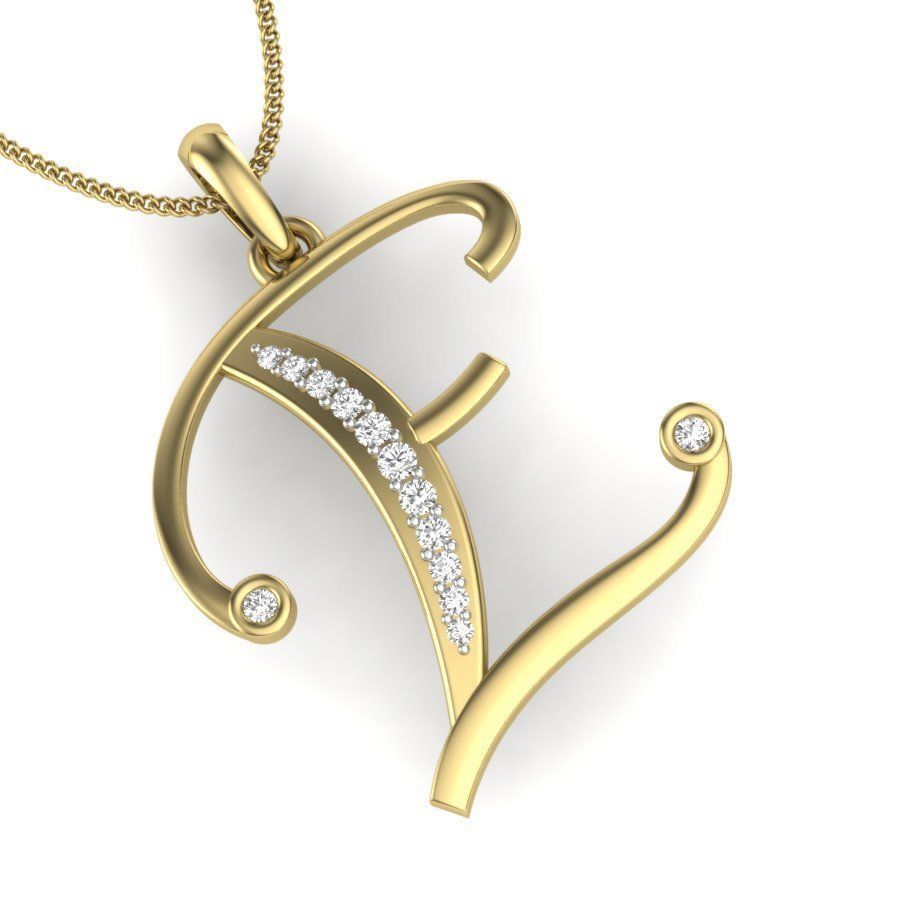 Alphabet - E initial pendant gold with diamonds 3D print model_4