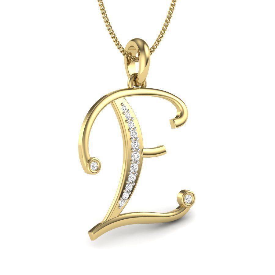 Alphabet - E initial pendant gold with diamonds 3D print model_3
