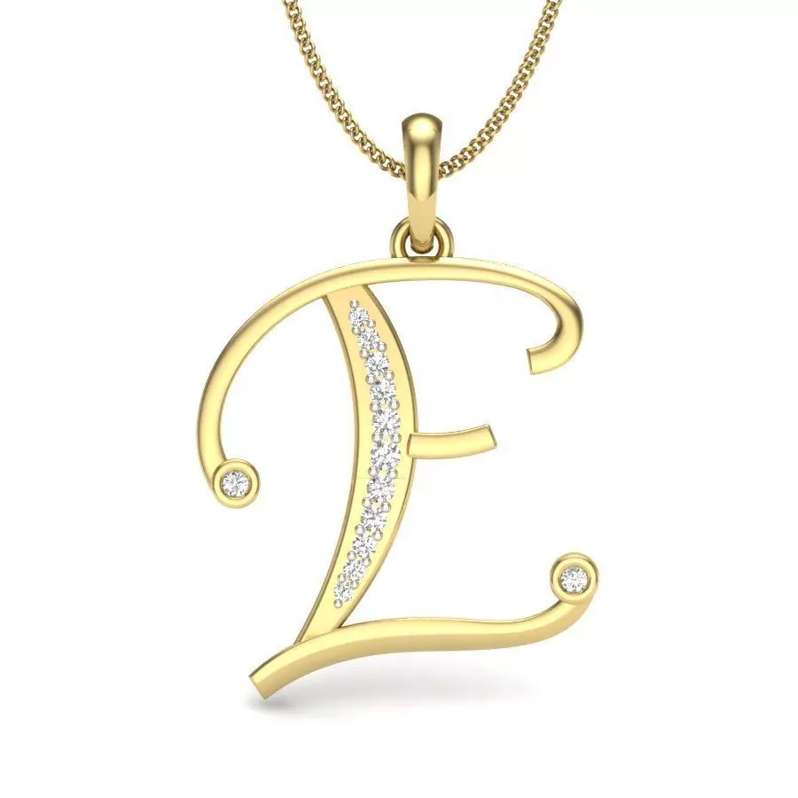 Alphabet - E initial pendant gold with diamonds 3D print model_0