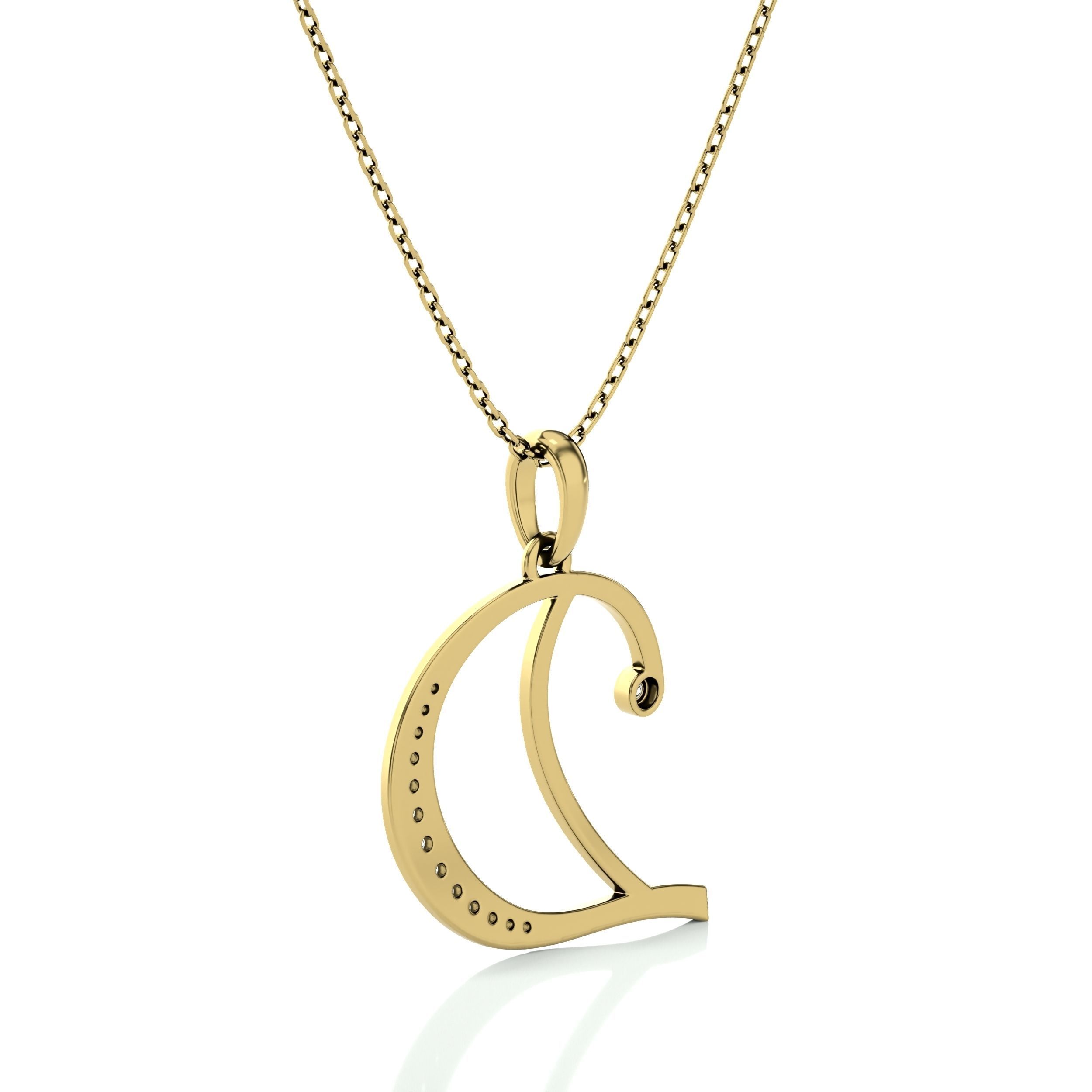 Alphabet - D initial necklace gold with diamonds 3D print model_4