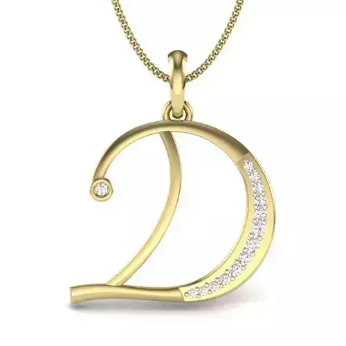 Alphabet - D initial necklace gold with diamonds 3D print model