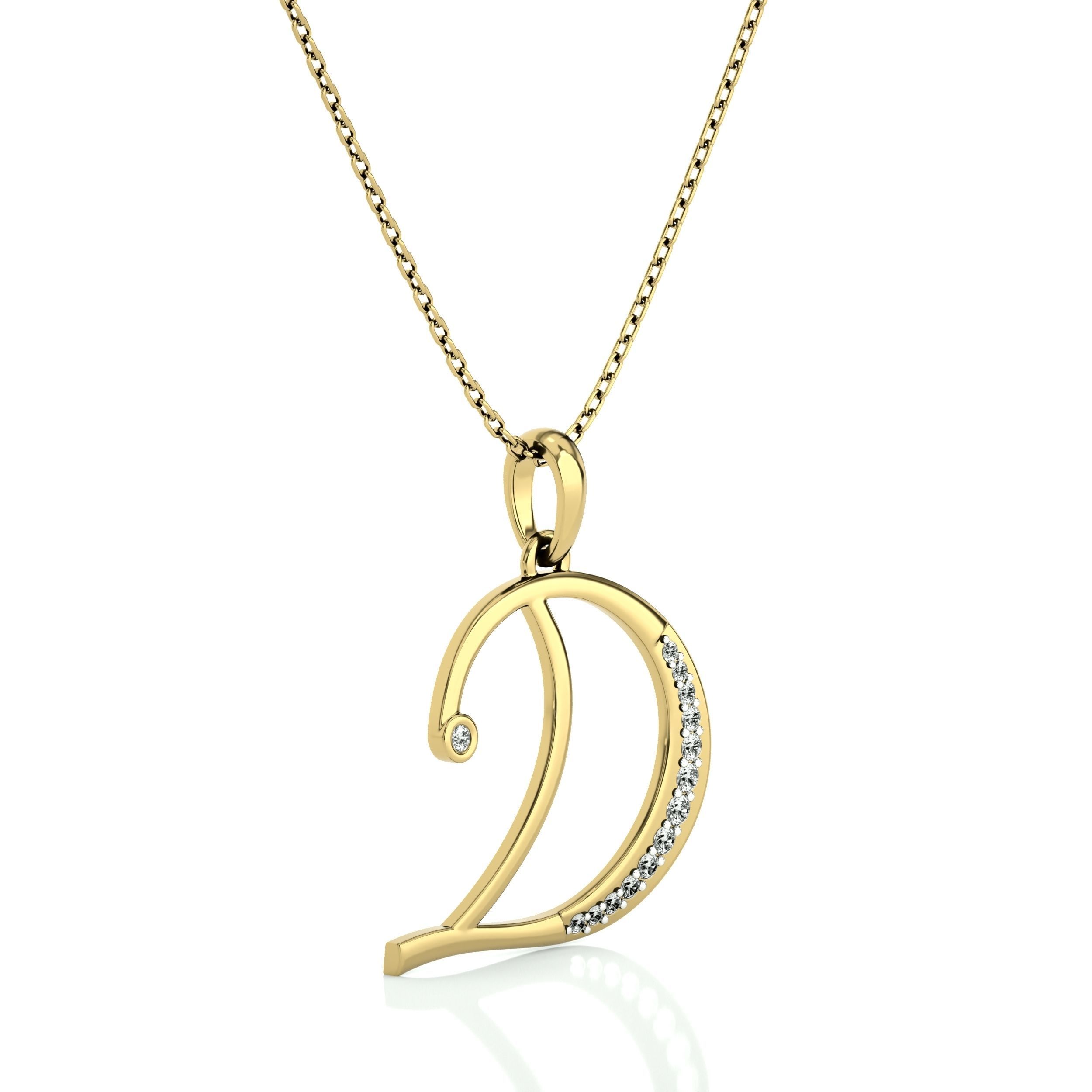 Alphabet - D initial necklace gold with diamonds 3D print model_2