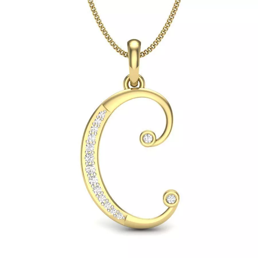 Alphabet - C diamond pendant gold 3D print model_0