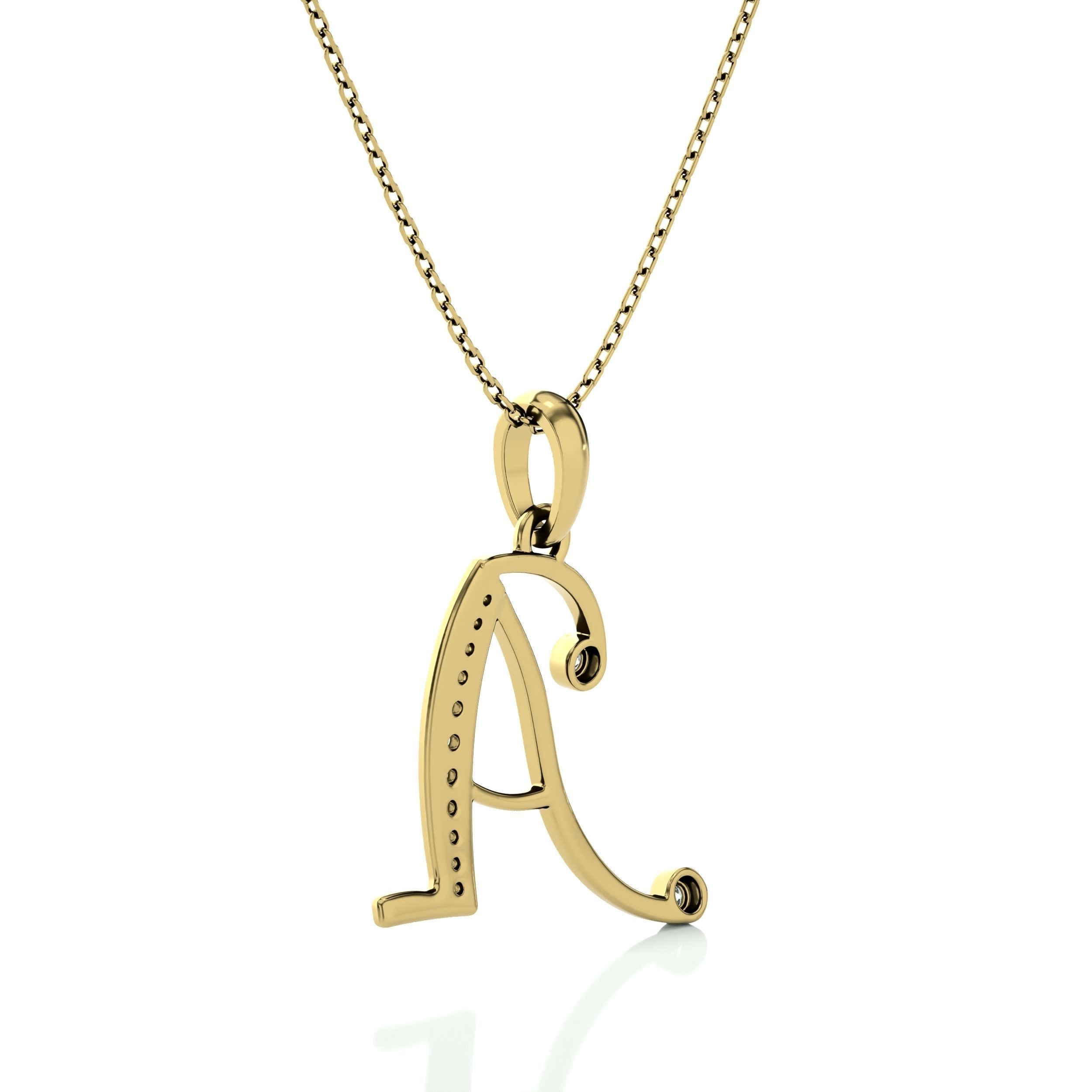 Alphabet - A initial necklace gold with diamonds 3D print model_3