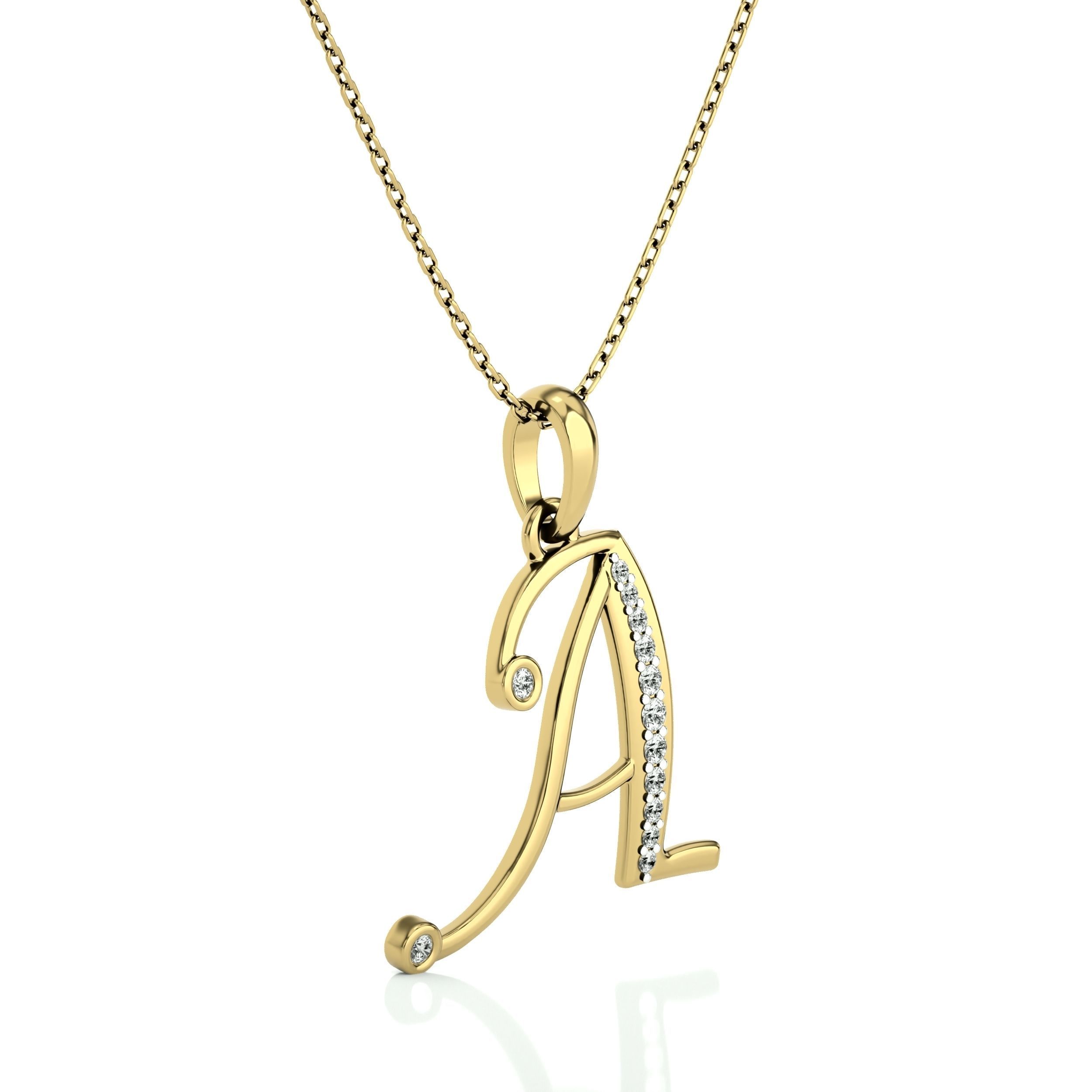 Alphabet - A initial necklace gold with diamonds 3D print model_1