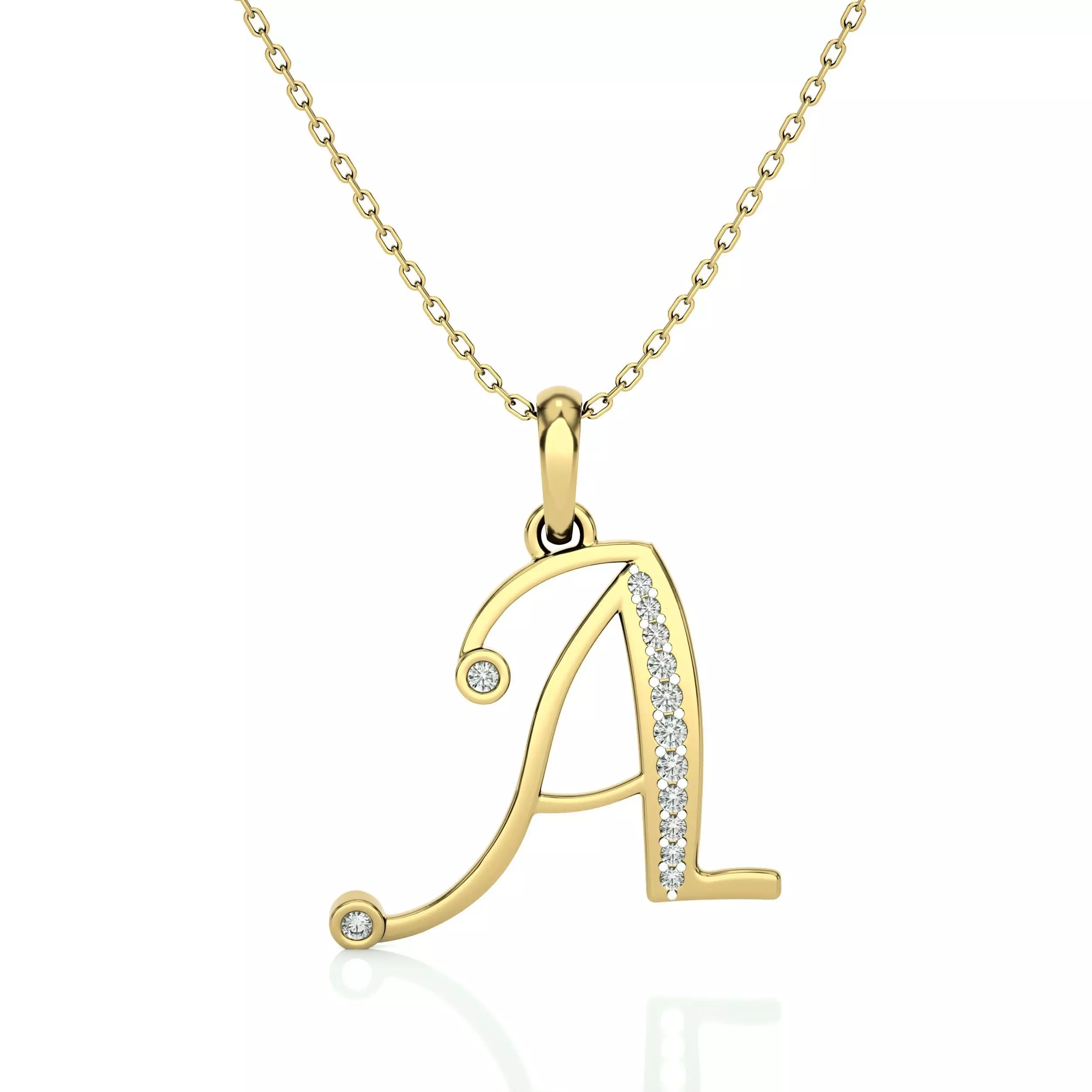 Alphabet - A initial necklace gold with diamonds 3D print model_0