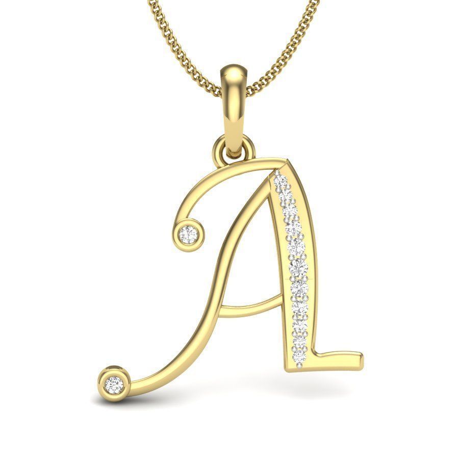Alphabet - A initial necklace gold with diamonds 3D print model_4