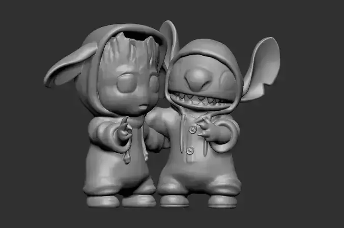 Stitch and Baby Groot 3D print model