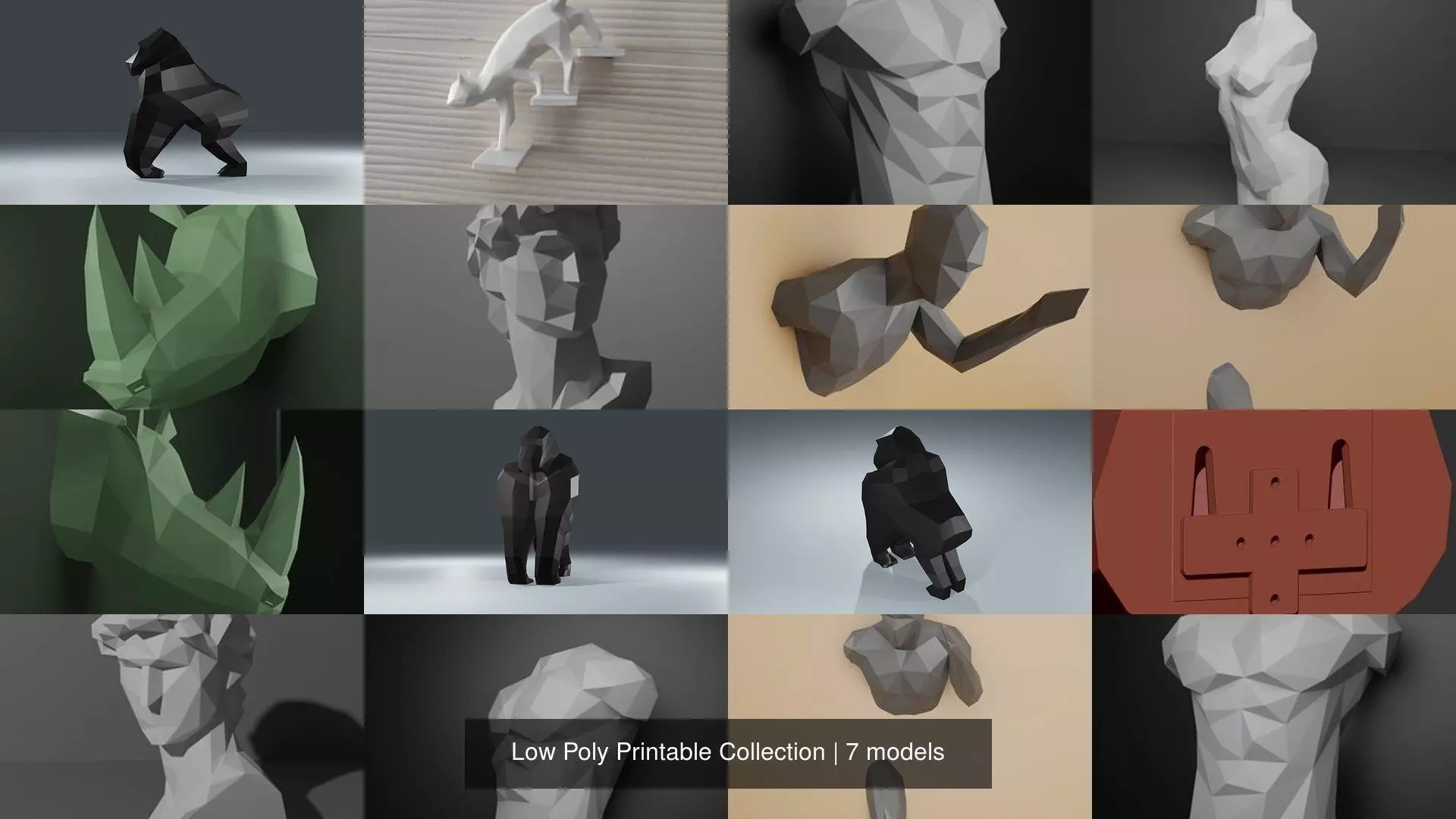 Low Poly Printable Collection gorilla _0
