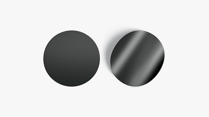 Two Black Round Stickers - smooth and curled corners glued tag Low-poly 3D model