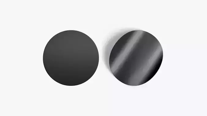 Two Black Round Stickers - smooth and curled corners glued tag