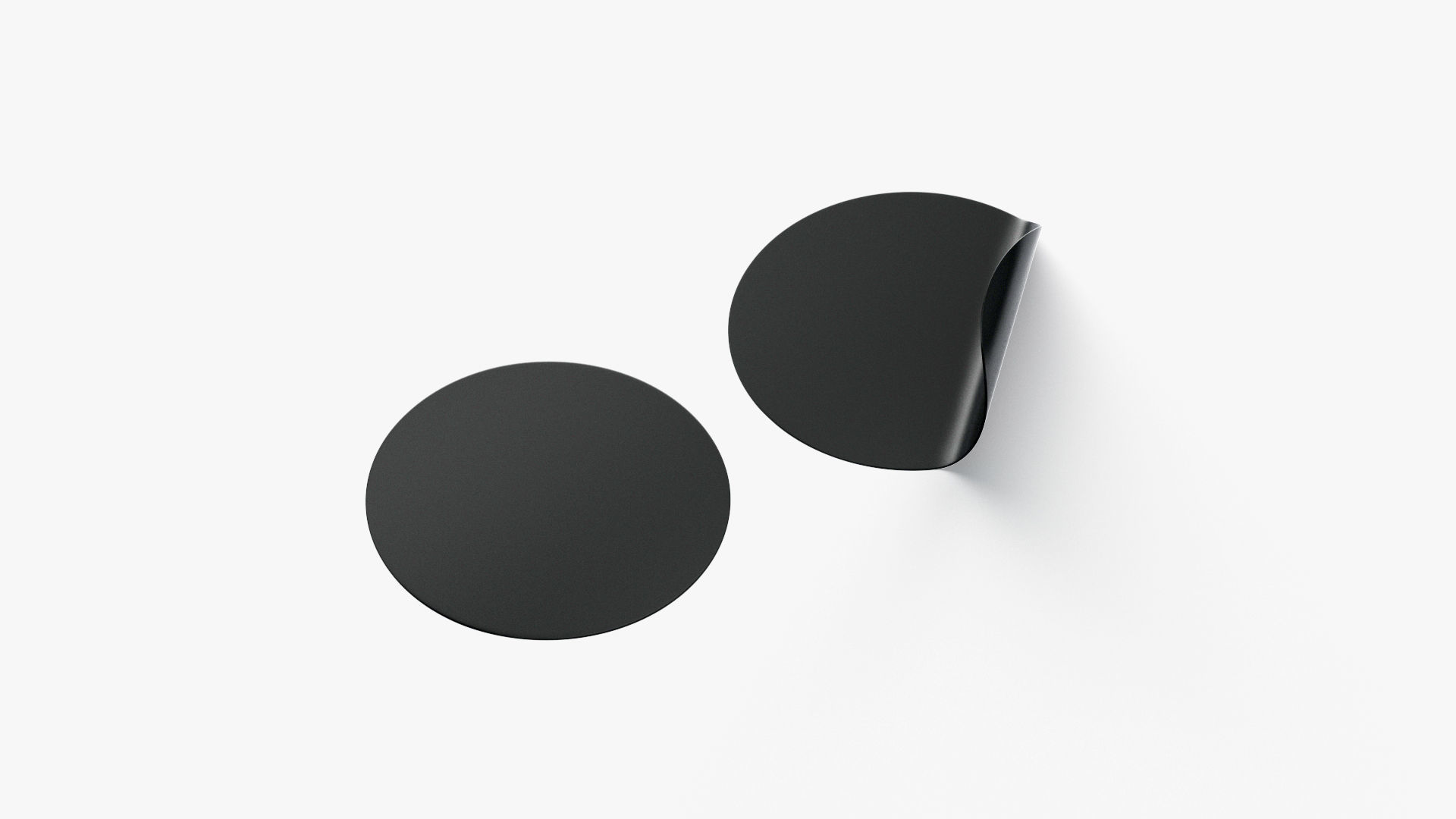 Two Black Round Stickers - flat curled corners glutinous tally Low-poly 3D model_1