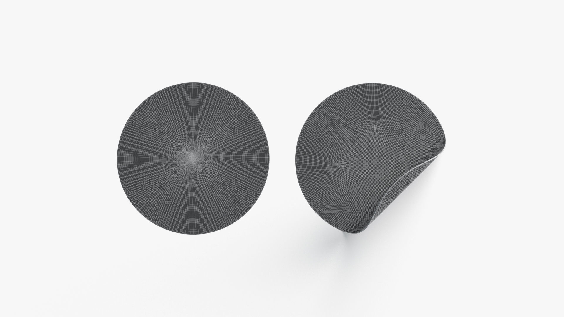 Two Black Round Stickers - flat curled corners glutinous tally Low-poly 3D model_7