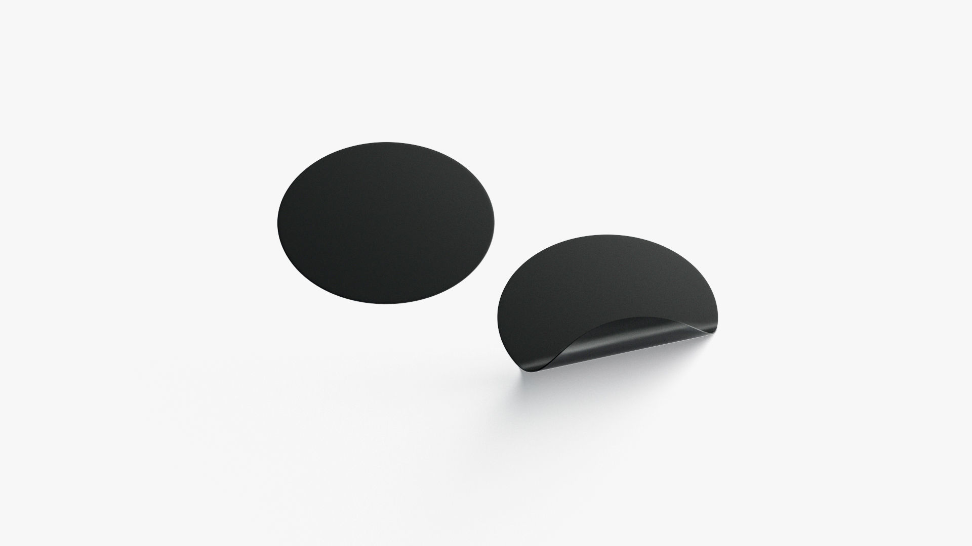 Two Black Round Stickers - flat curled corners glutinous tally Low-poly 3D model_2