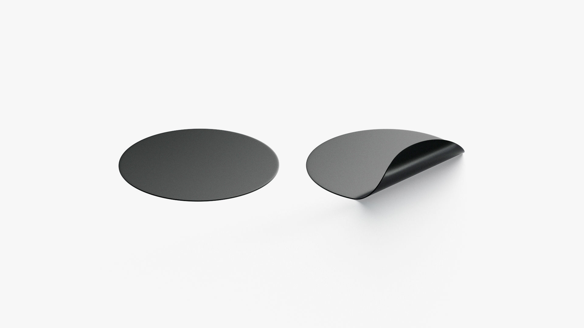 Two Black Round Stickers - flat curled corners glutinous tally Low-poly 3D model_3