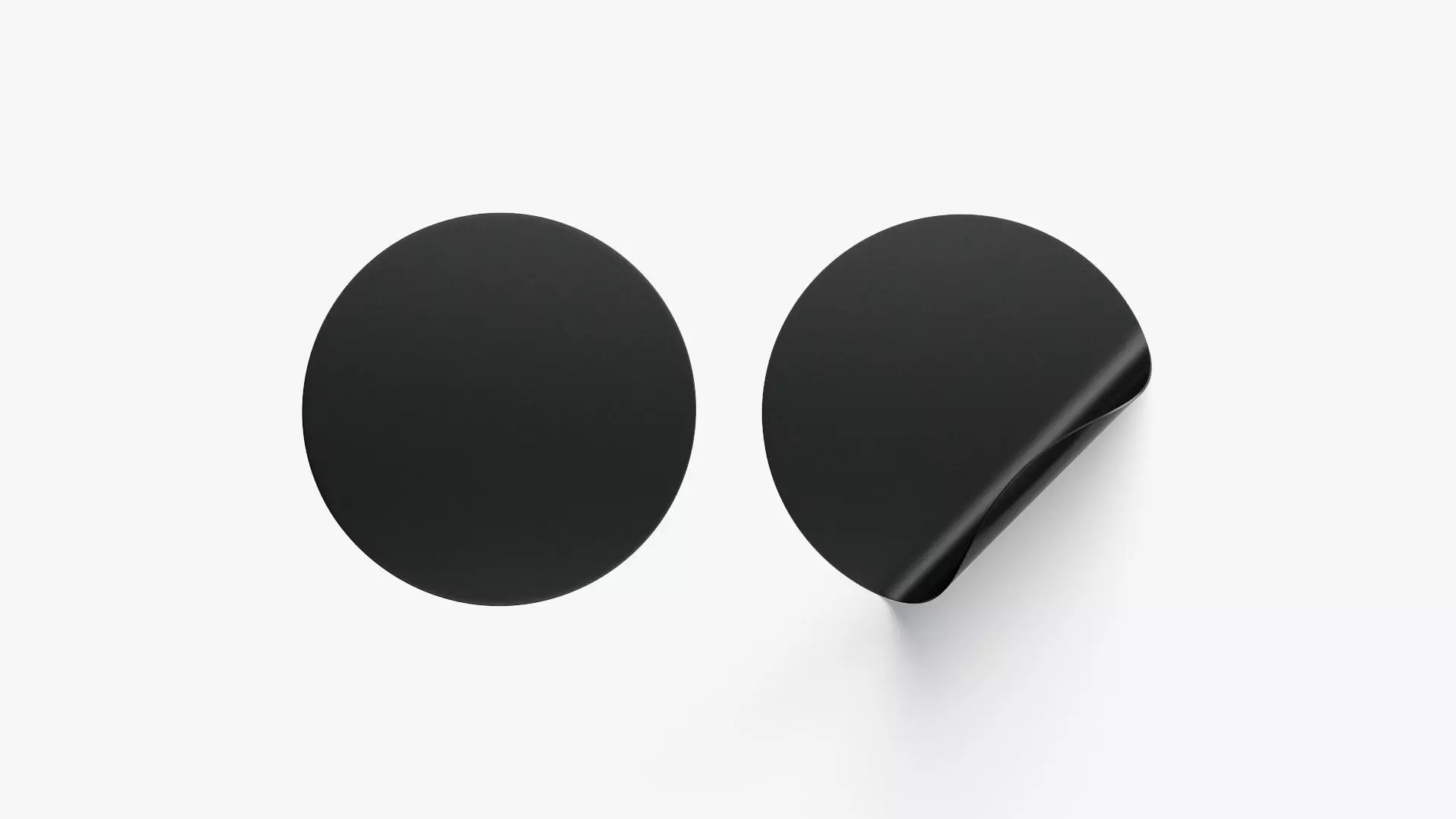 Two Black Round Stickers - flat curled corners glutinous tally Low-poly 3D model_0