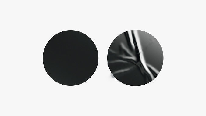  Two Black  Round Stickers - smooth and rugose glued label Low-poly 3D model