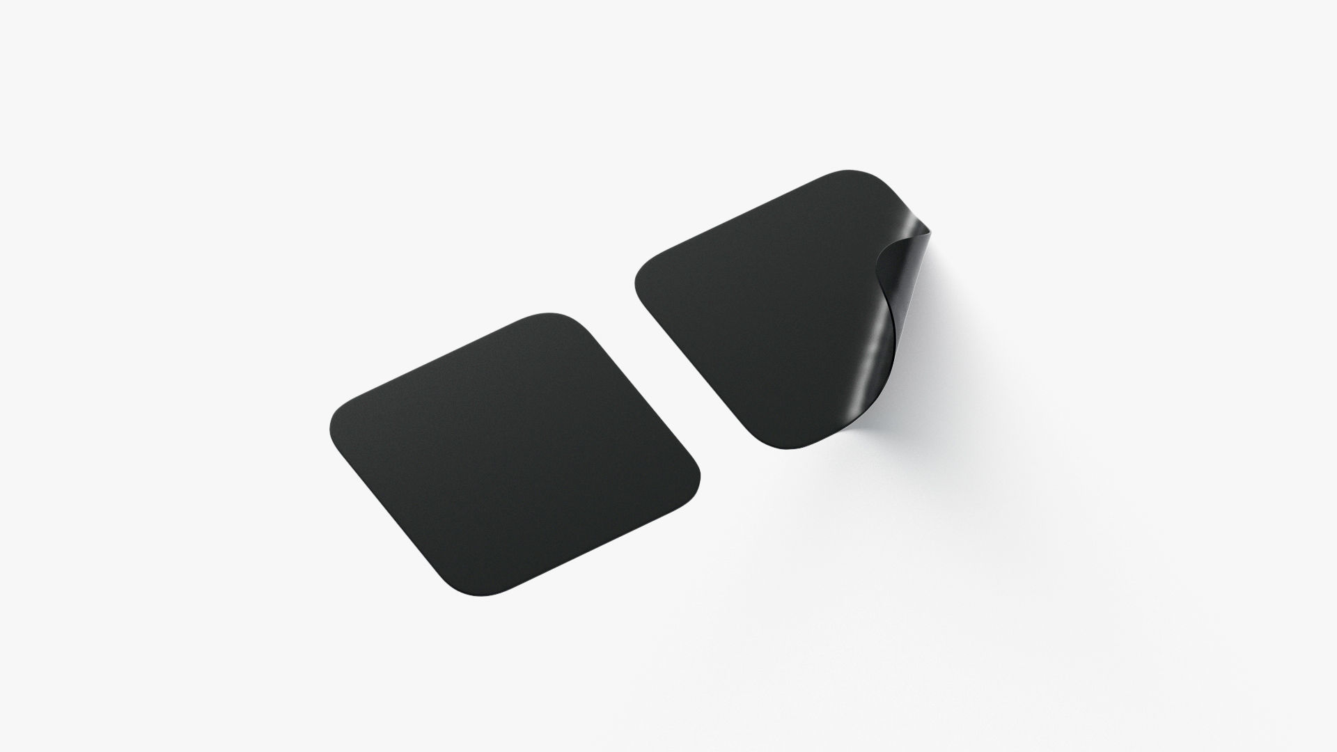 Two Black Square Stickers - smooth curled corners adhesive label Low-poly 3D model_1