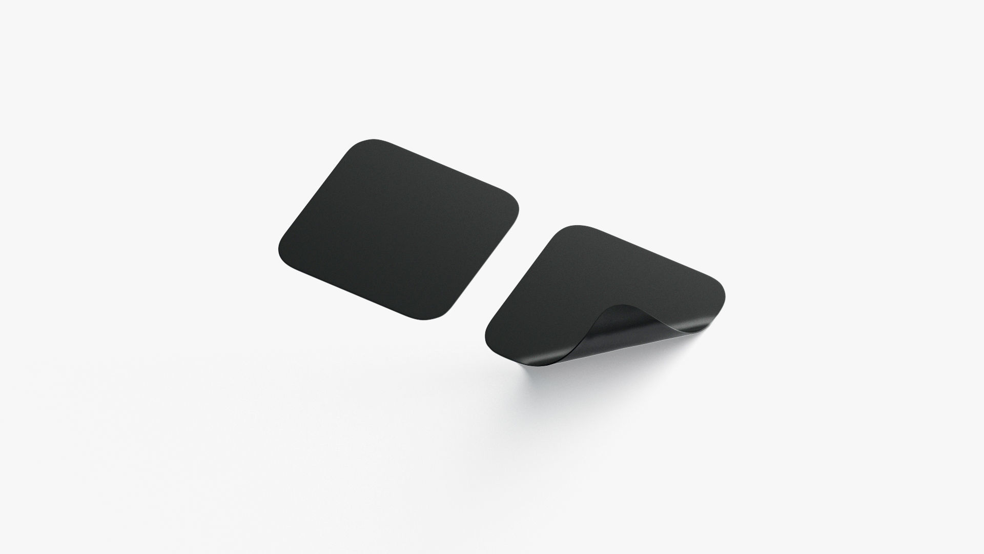 Two Black Square Stickers - smooth curled corners adhesive label Low-poly 3D model_2