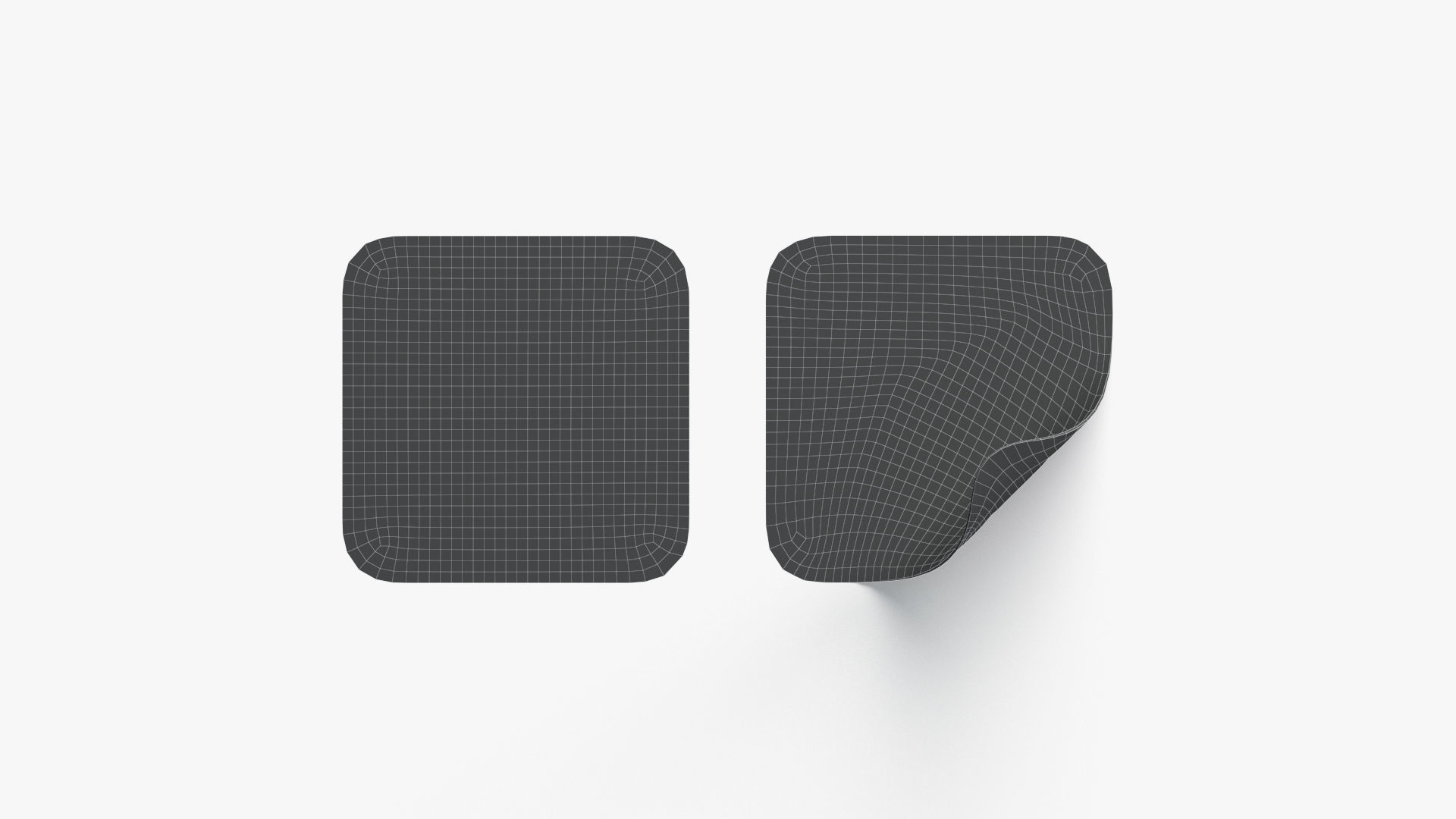Two Black Square Stickers - smooth curled corners adhesive label Low-poly 3D model_5