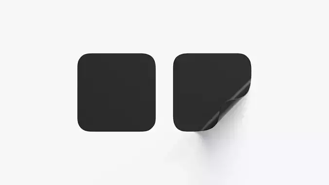 Two Black Square Stickers - smooth curled corners adhesive label