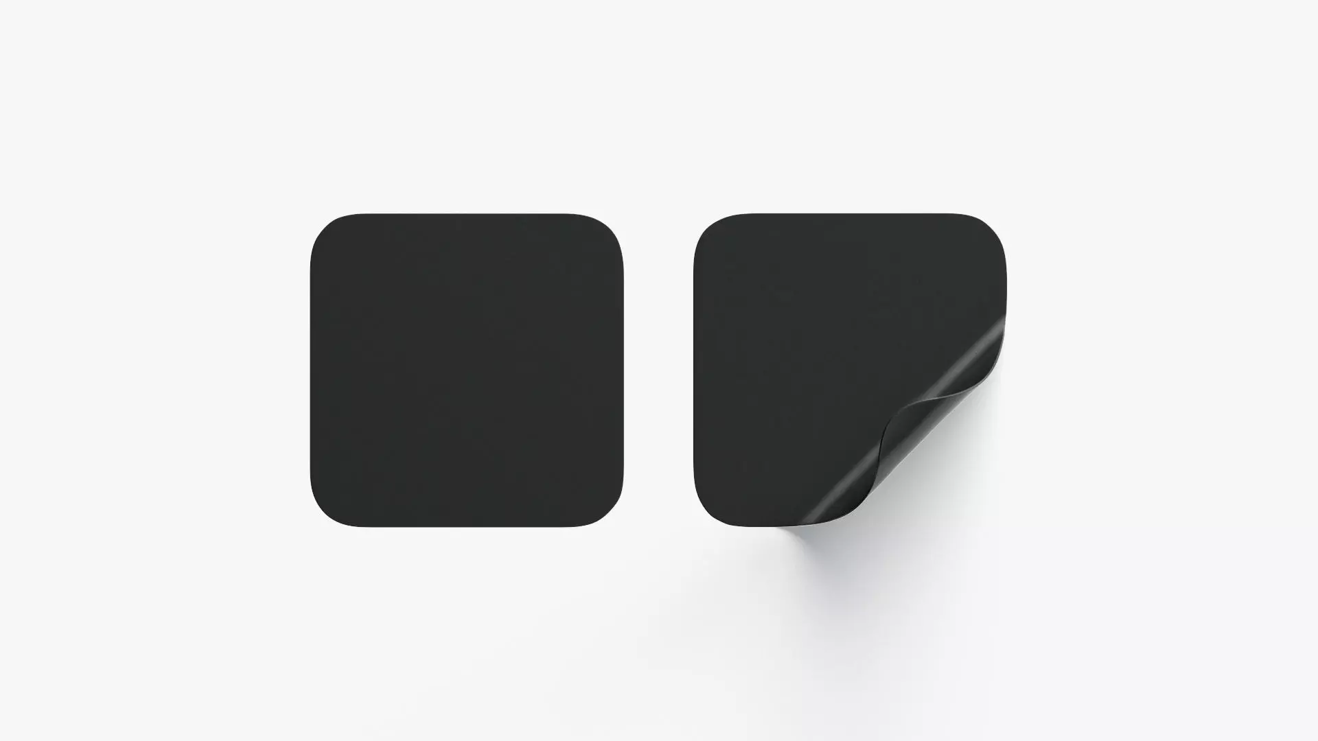 Two Black Square Stickers - smooth curled corners adhesive label Low-poly 3D model_0