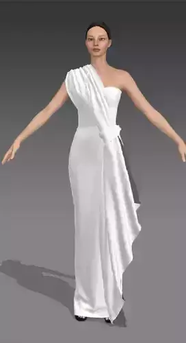 DRAPED DRESS ONE SHOULDER WHITE MATTE 