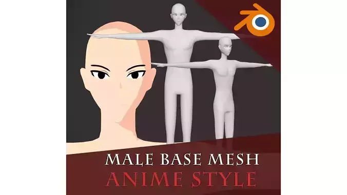 Male Base Mesh - Anime Style - Low Poly 3D Model Low-poly 3D model