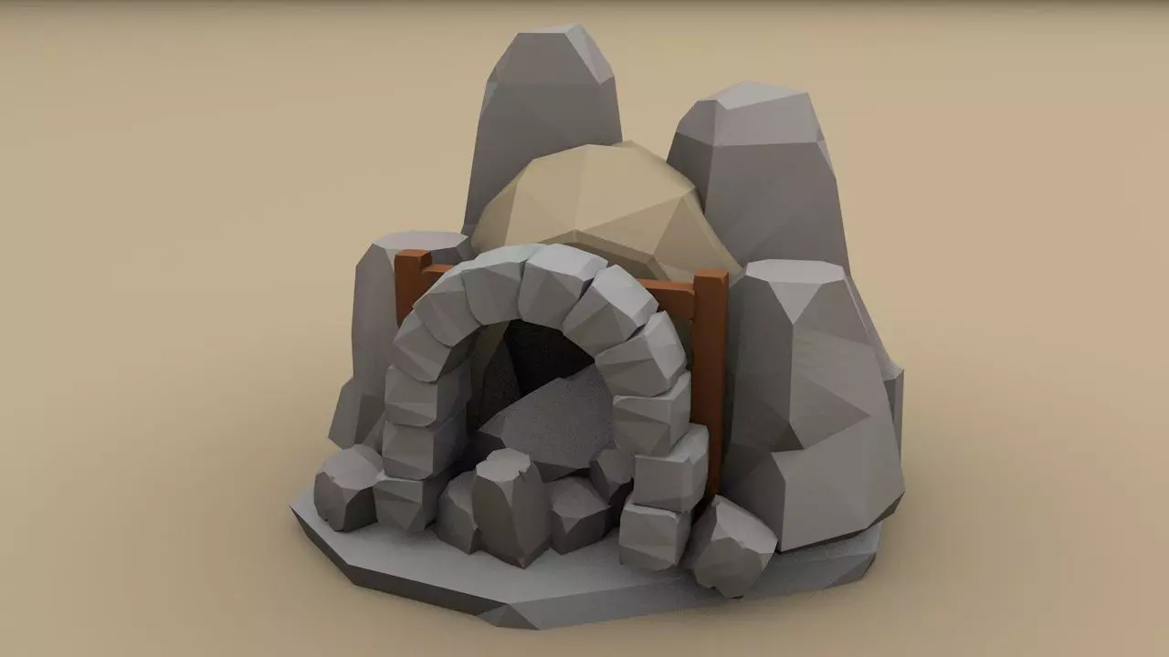 Stone Mine Free low-poly 3D model_0