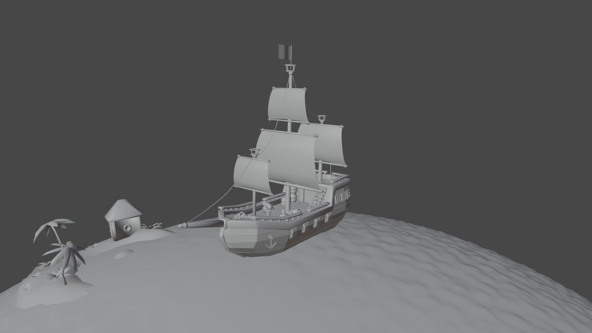 Scene and model ship in sea Low-poly 3D model_5
