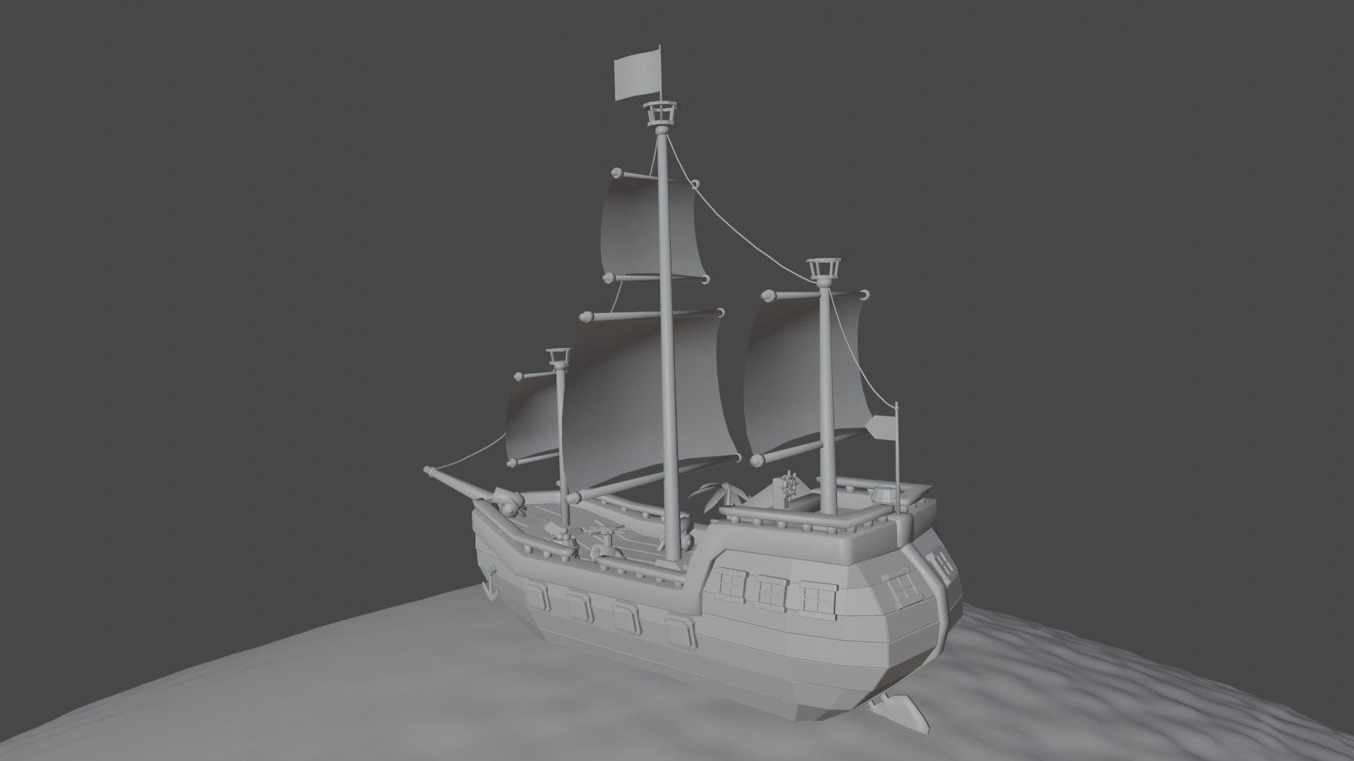 Scene and model ship in sea Low-poly 3D model_7