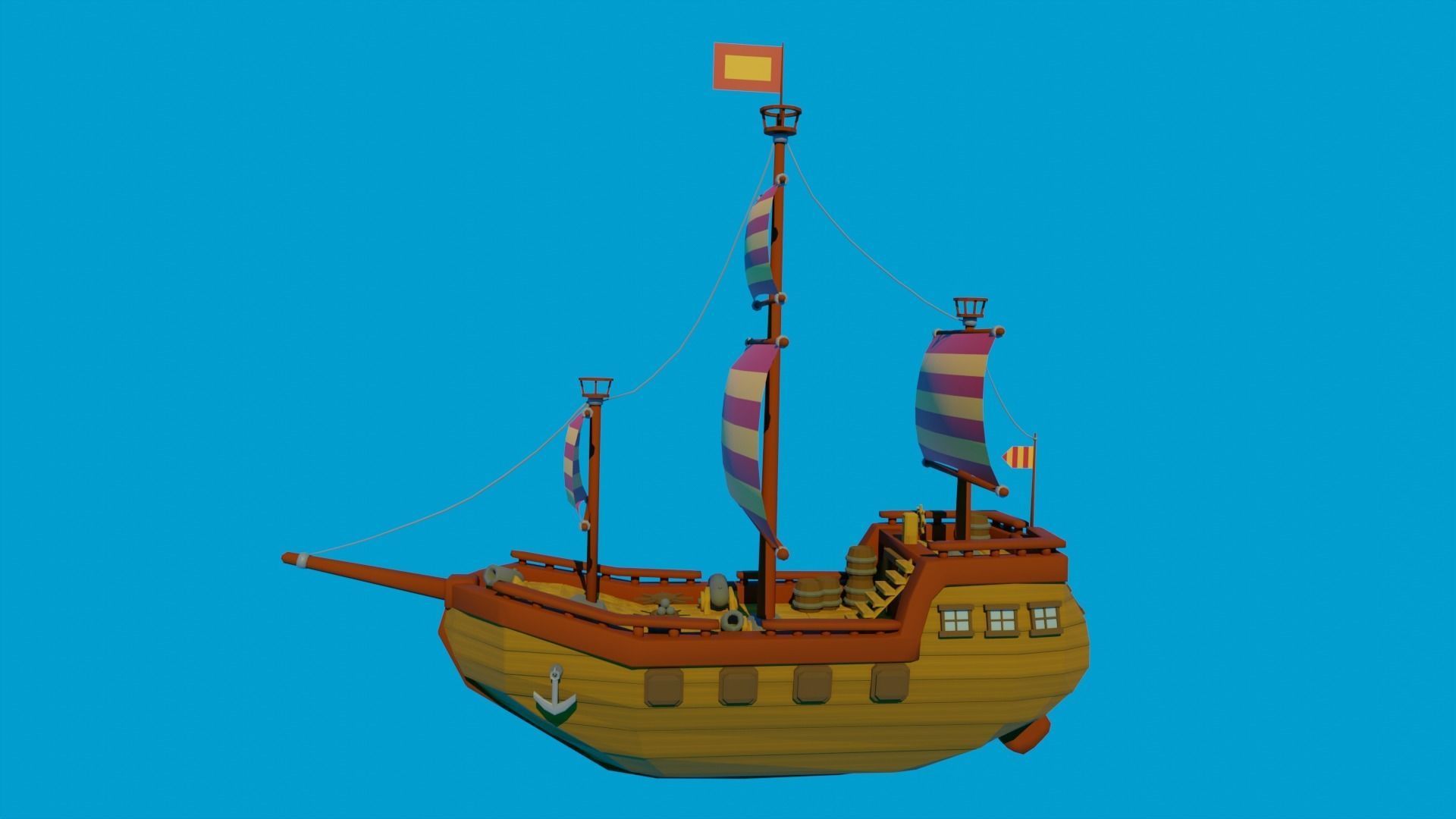 Scene and model ship in sea Low-poly 3D model_10