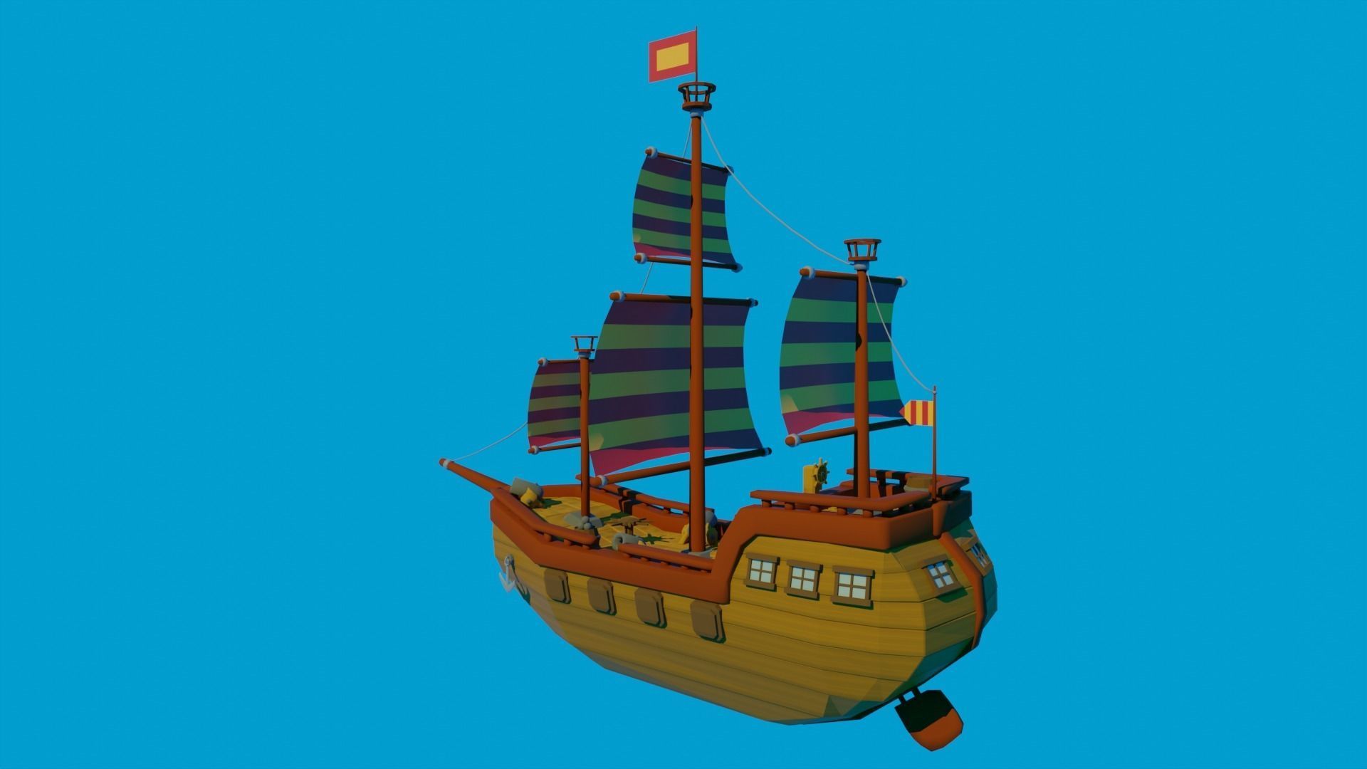 Scene and model ship in sea Low-poly 3D model_11