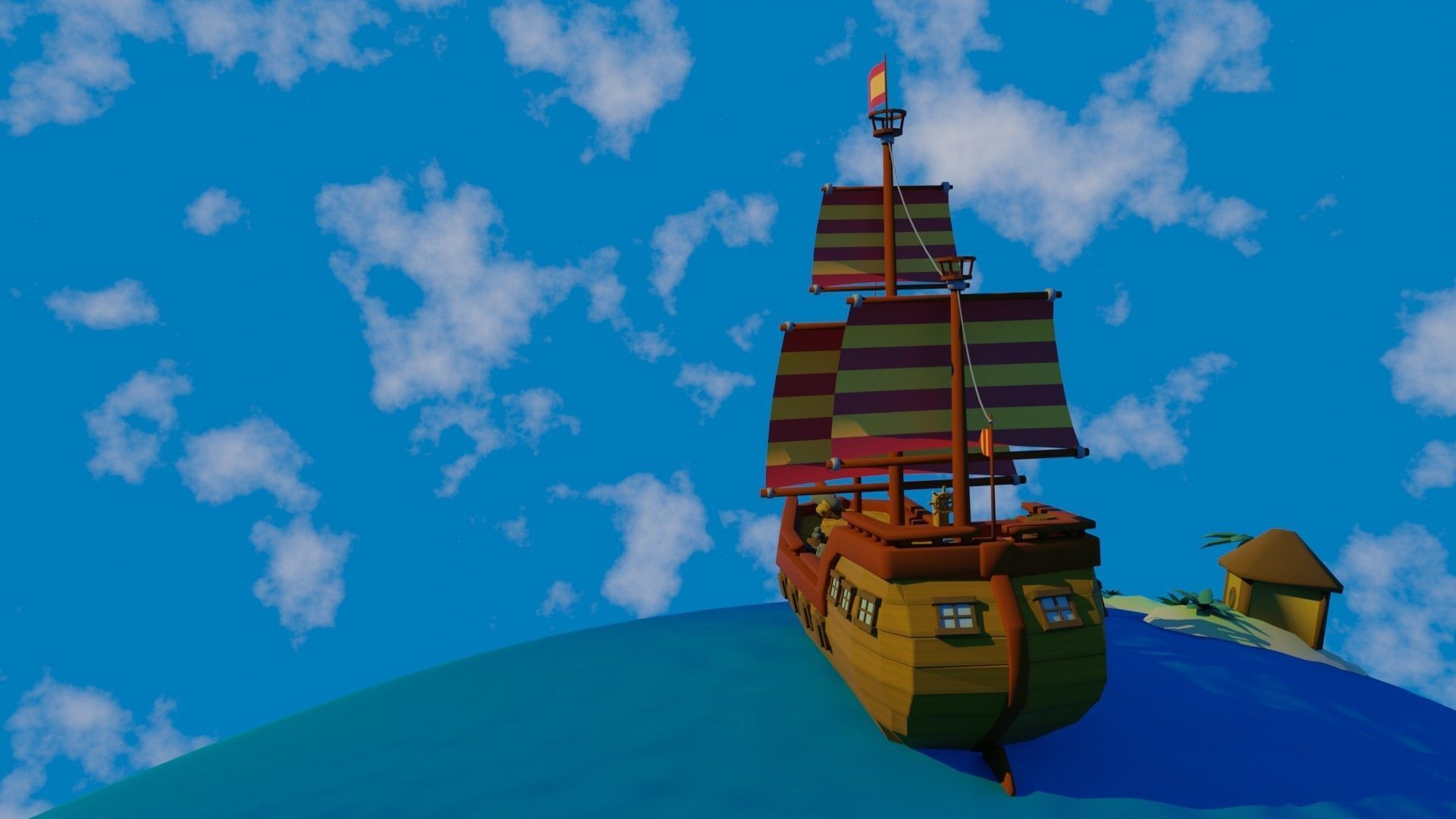 Scene and model ship in sea Low-poly 3D model_4