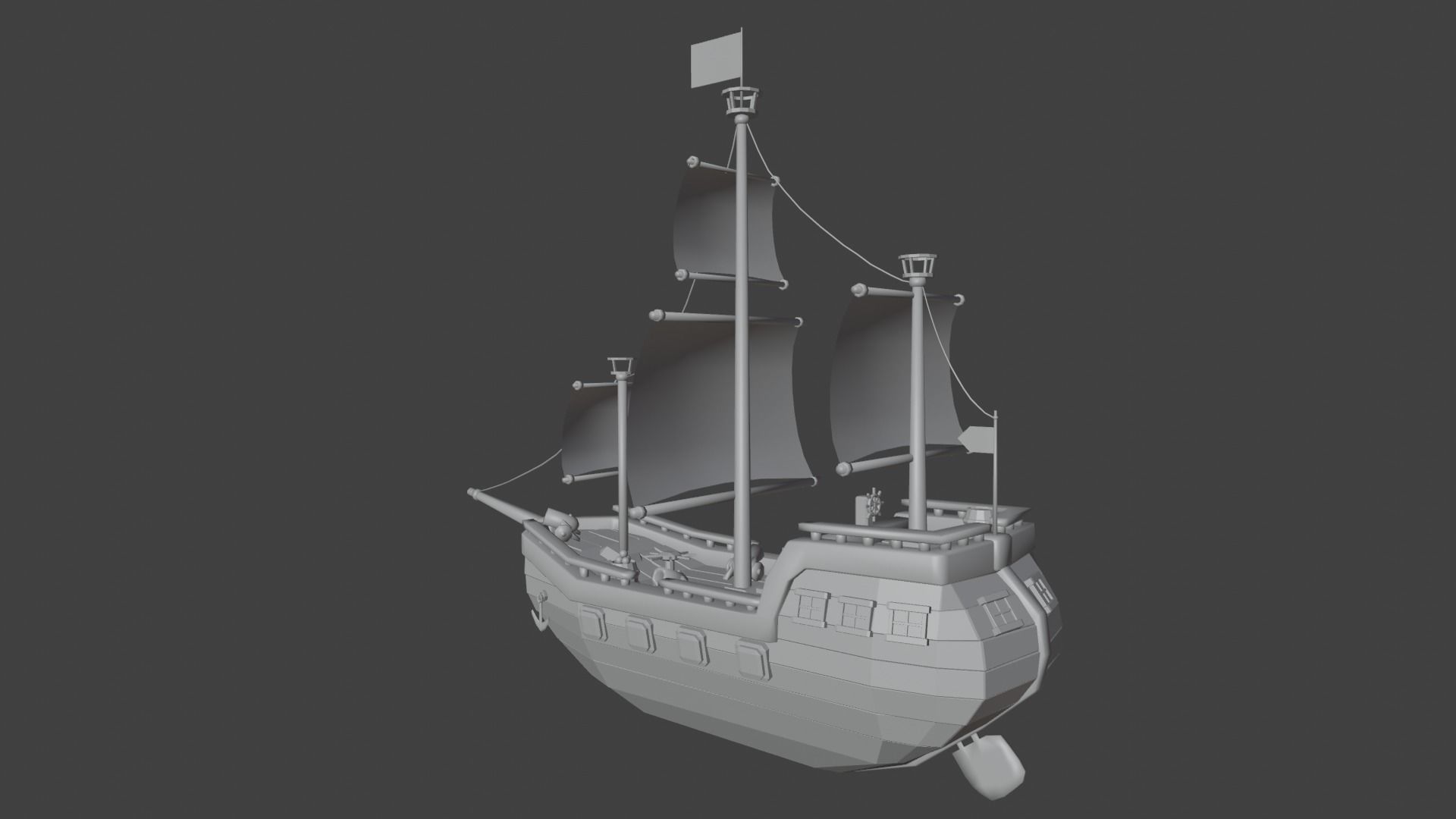 Scene and model ship in sea Low-poly 3D model_15