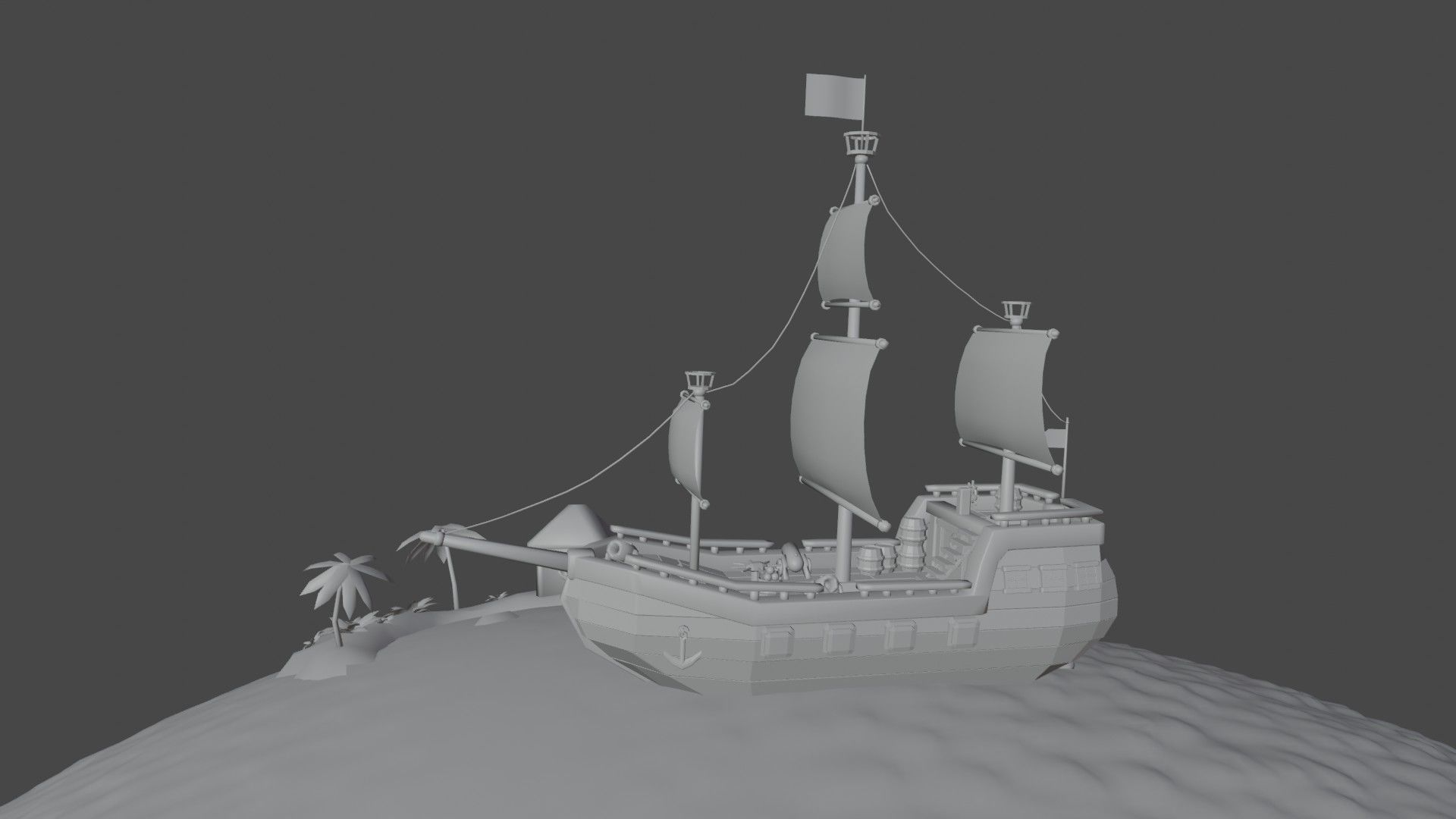Scene and model ship in sea Low-poly 3D model_6