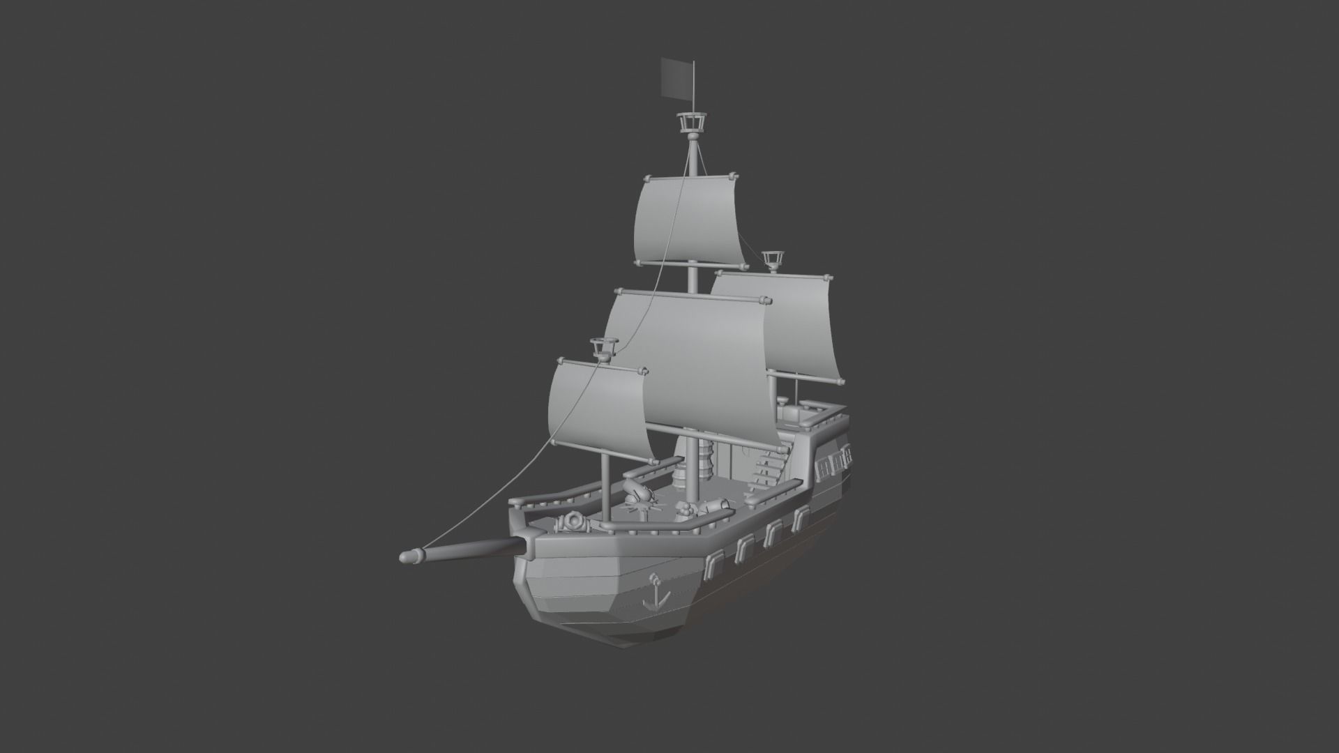 Scene and model ship in sea Low-poly 3D model_13
