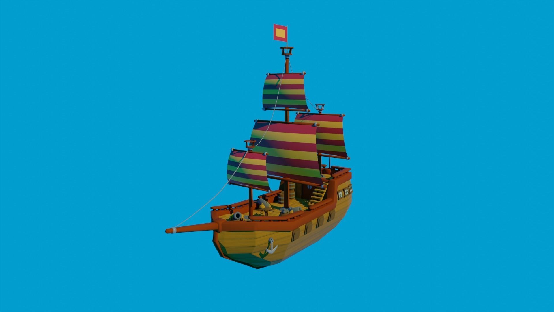 Scene and model ship in sea Low-poly 3D model_9