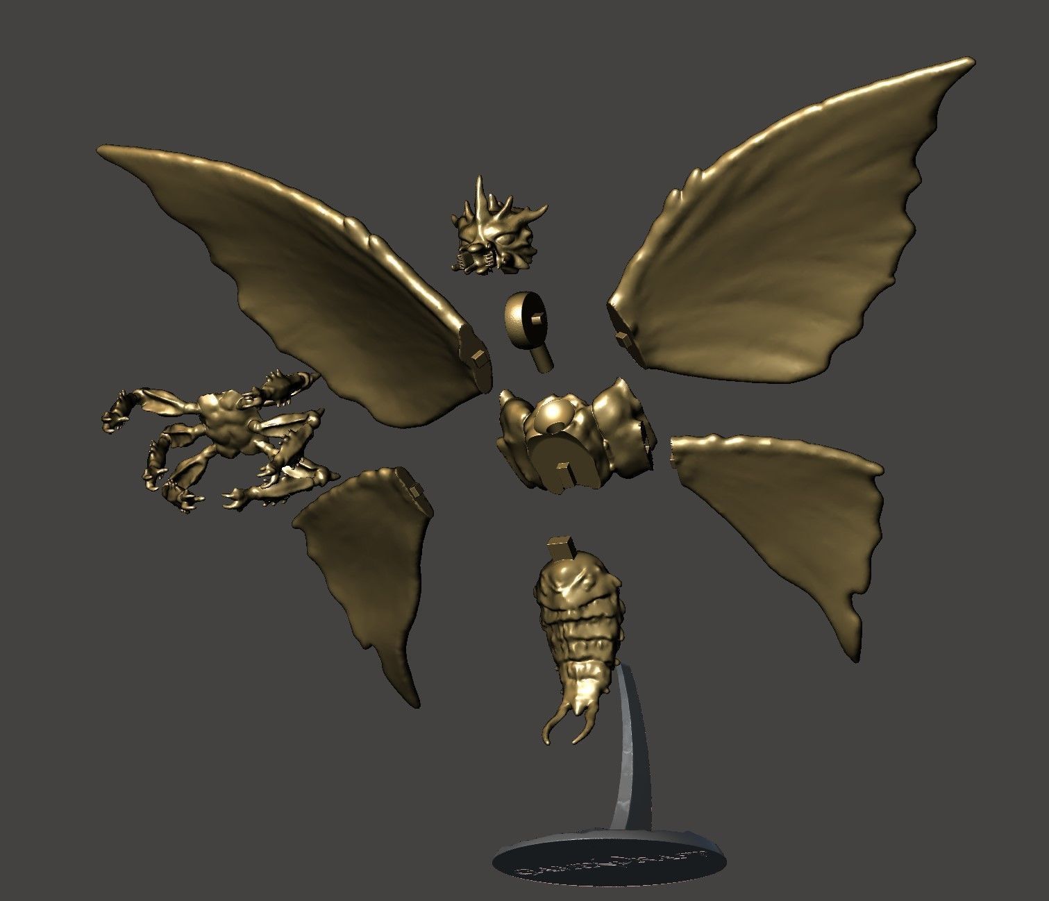 BATTRA GIANT MOTHRA GODZILLA KAIJU FLYING MONSTER- HI-POLY STL 3D print model_30