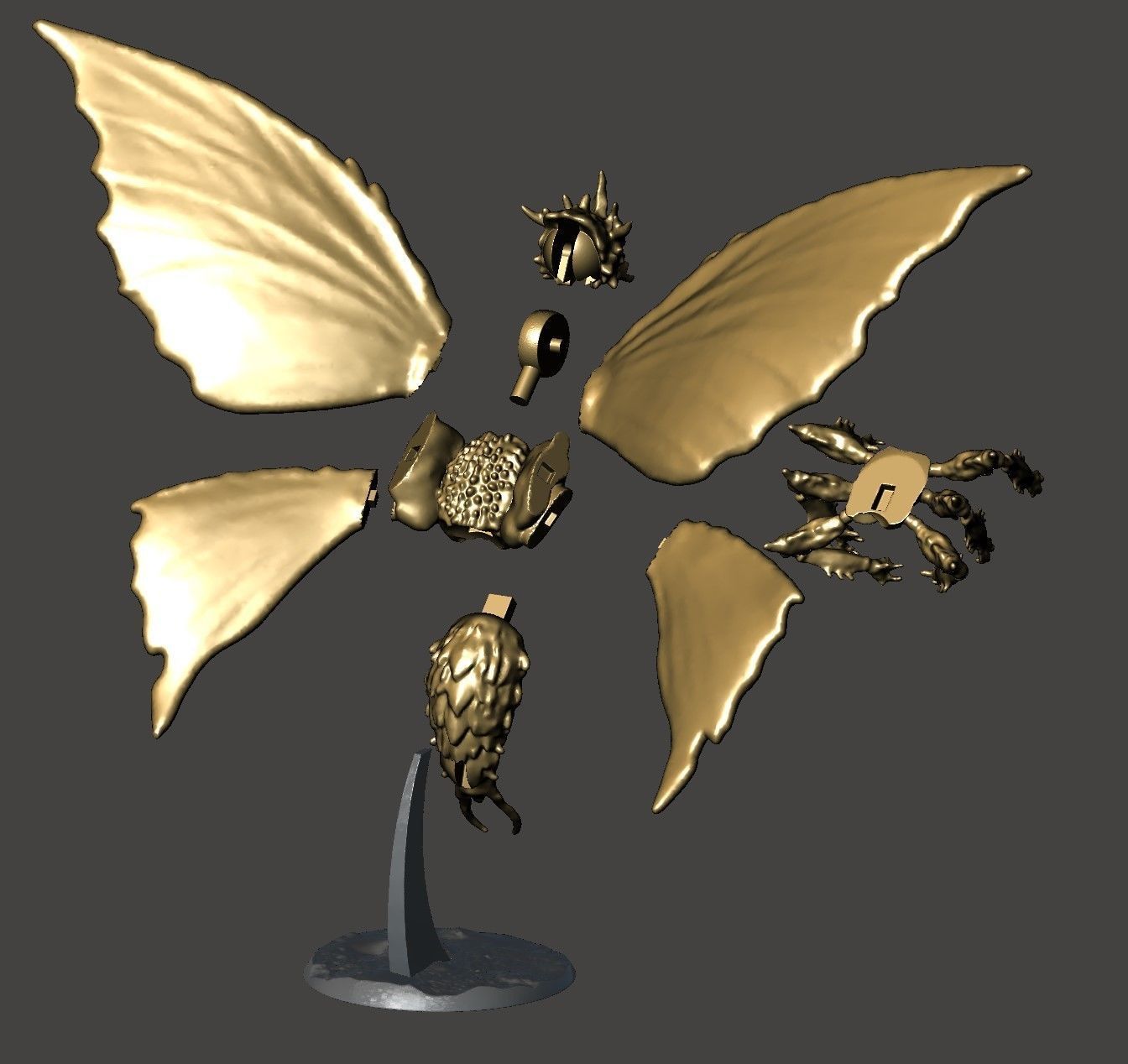 BATTRA GIANT MOTHRA GODZILLA KAIJU FLYING MONSTER- HI-POLY STL 3D print model_13