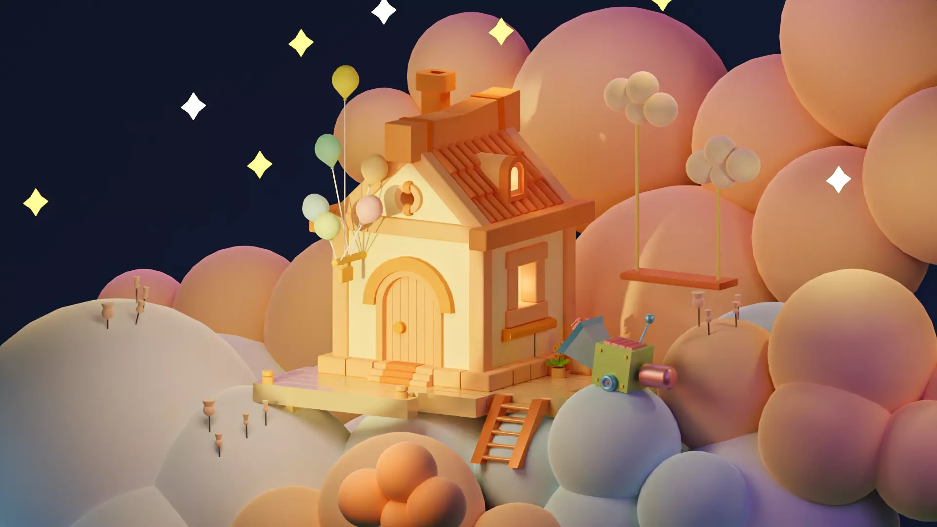 A flying house Free 3D model_0