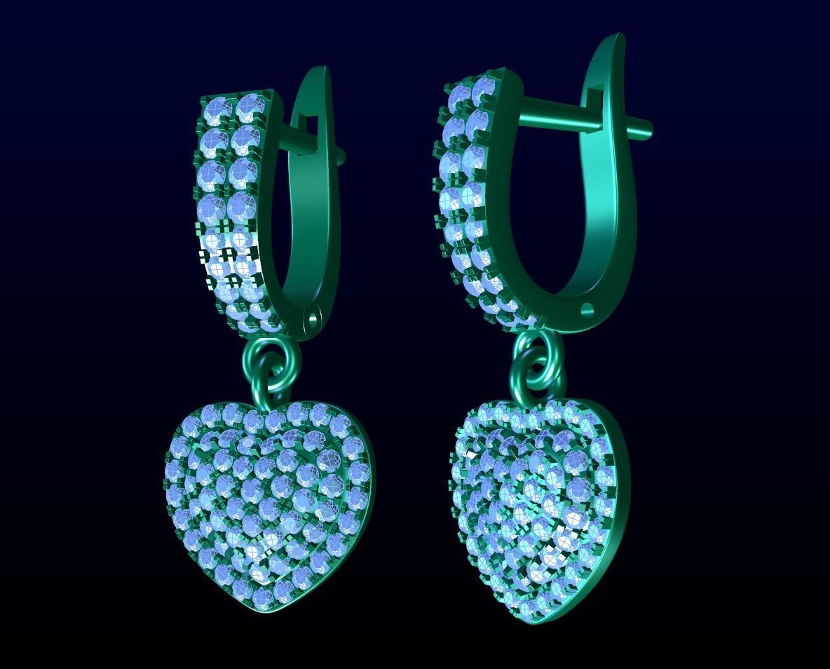 Heart Dangle Earrings 3D print model_2