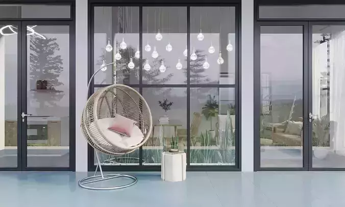 The Garden living room with hanging chair