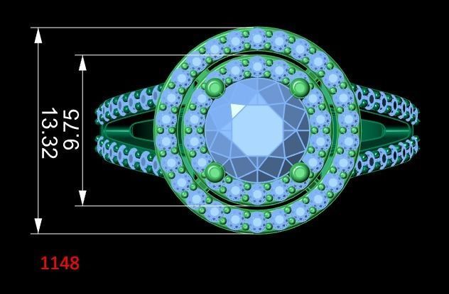Custom engagement halo ring with diamonds 3D print model_4