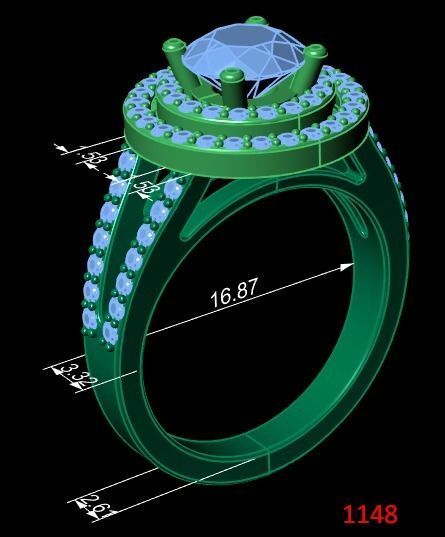 Custom engagement halo ring with diamonds 3D print model_3