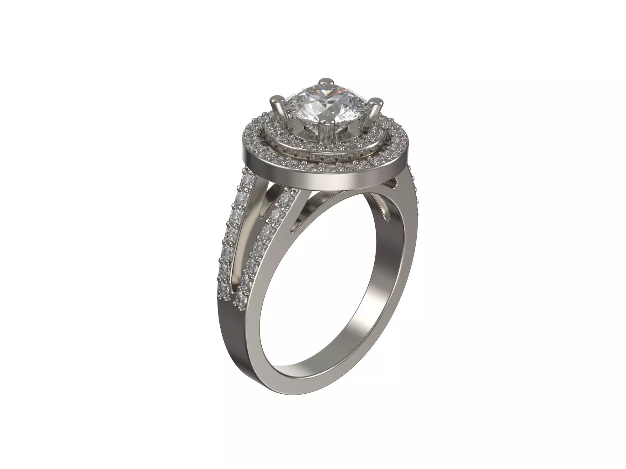 Custom engagement halo ring with diamonds 3D print model_0