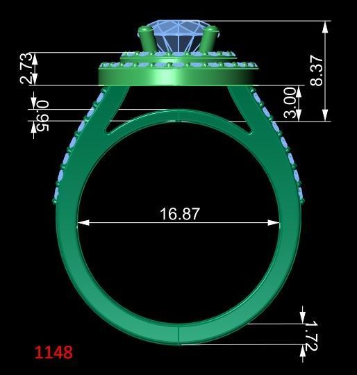Custom engagement halo ring with diamonds 3D print model_1